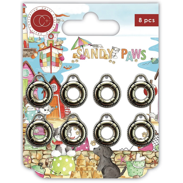 Sandy Paws Set o f 8 Sliver Metal Life Ring Charms | Helz Cuppleditch | Craft Consortium - Main image