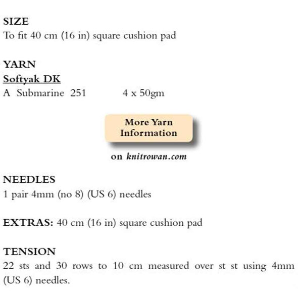Rowan Emblem Cushion N/R Knitting Pattern using Softyak DK | Digital Download (ZB271-00002) - Pattern Table