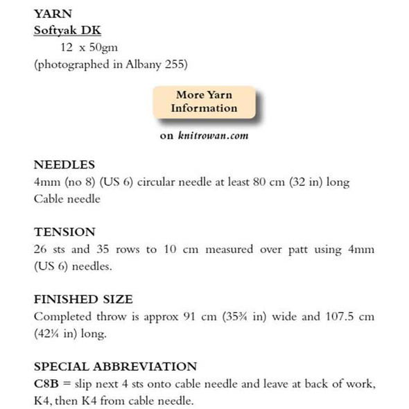 Rowan Stardust Throw N/R Knitting Pattern using Softyak DK | Digital Download (ZB271-00012) - Pattern Table