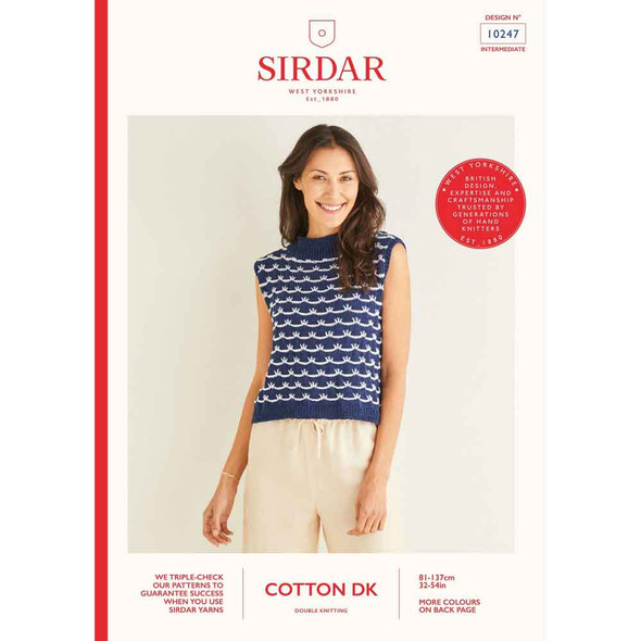 Sirdar Cotton DK Ladies Sleeveless Jumper Knitting Pattern | 10247