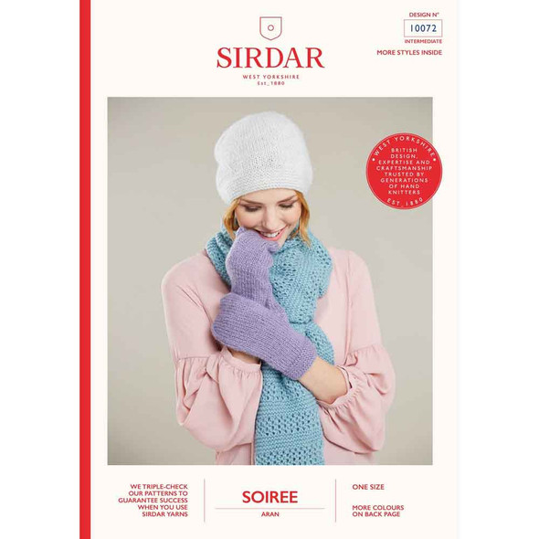Sirdar Soiree Ladies Hat, Scarf and Mittens Knitting Pattern | 10072