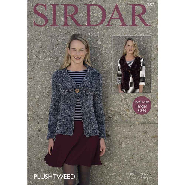 Sirdar Plushtweed Ladies Jacket and Waistcoat Knitting Pattern | 7873
