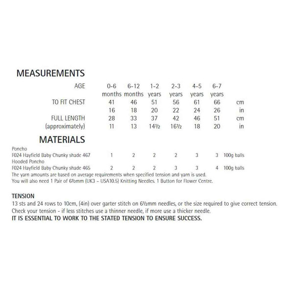 Ponchos Knitting Pattern | Sirdar Hayfield Baby Chunky 4685 | Digital Download - Pattern Table