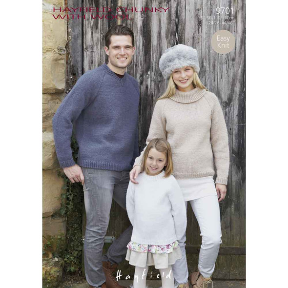 Family Sweater Knitting Pattern | Sirdar Hayfield Chunky with Wool 9701 | Digital Download - Main Image