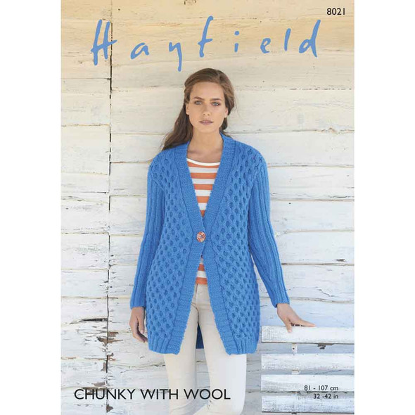 Woman's Jacket Knitting Pattern | Sirdar Hayfield Chunky with Wool 8021 | Digital Download - Main Image