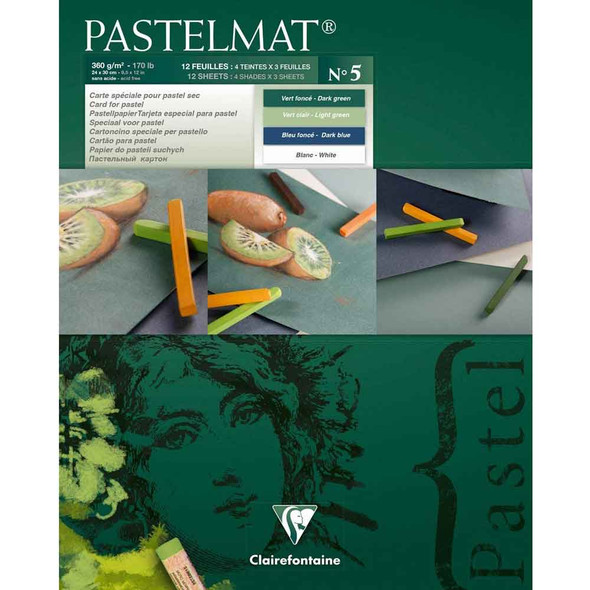 Clairefontaine Pastelmat Pad 12 Sheets 360gsm | 12 x 15.5" | 24 x 30 cm | No. 5 Green Shades