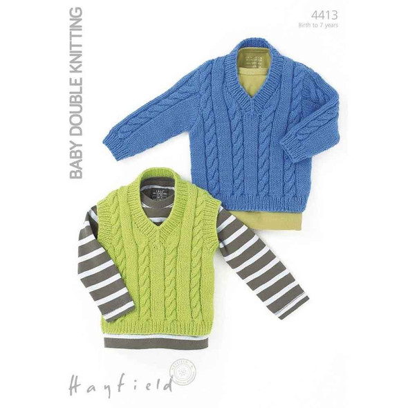 Babies/Children Tank and Sweater Knitting Pattern | Sirdar Hayfield Baby DK 4413 | Digital Download - Main Image