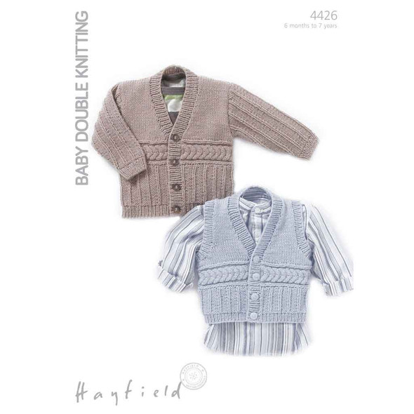 Boys V-Neck Cardigan and Waistcoat Knitting Pattern | Sirdar Hayfield Baby DK 4426 | Digital Download - Main Image