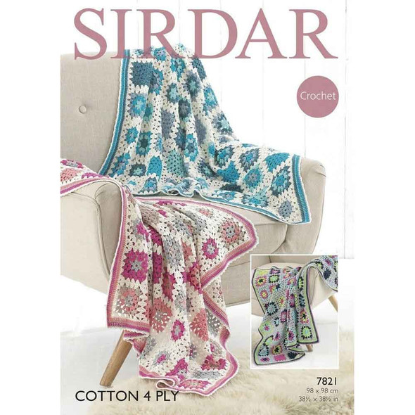 Blankets Crochet Pattern | Sirdar Cotton 4 Ply 7821 | Digital Download - Main Image