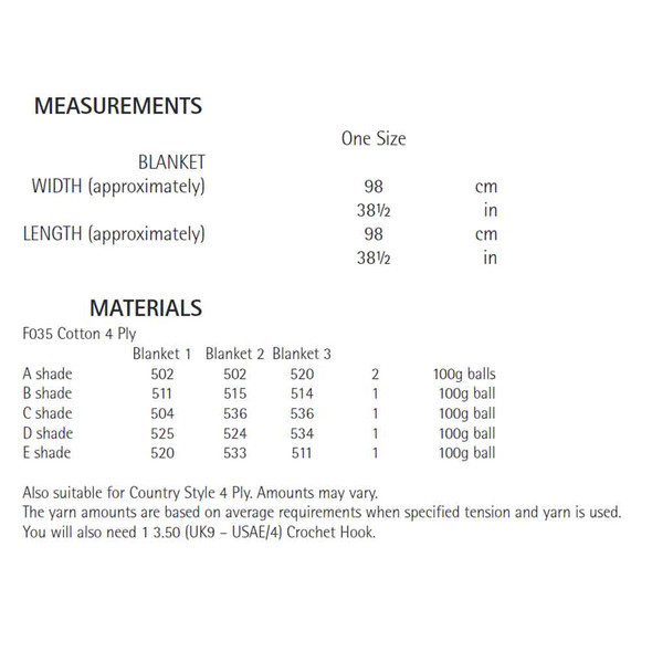 Blankets Crochet Pattern | Sirdar Cotton 4 Ply 7820 | Digital Download - Pattern Table