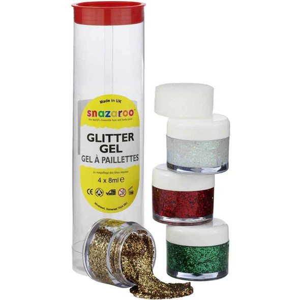 Snazaroo Festive Glitter Gel Face Paints, 8ml Pots in 4 Colours