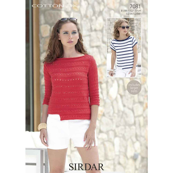 Women Boat Necked Tops Knitting Pattern | Sirdar Cotton DK 7081 | Digital Download - Main Image