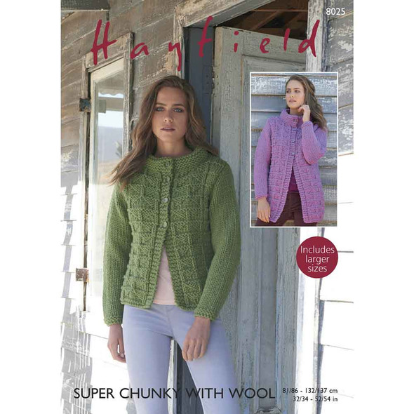 Woman's Jacket Knitting Pattern | Sirdar Hayfield Super Chunky with Wool 8025 | Digital Download - Main Image
