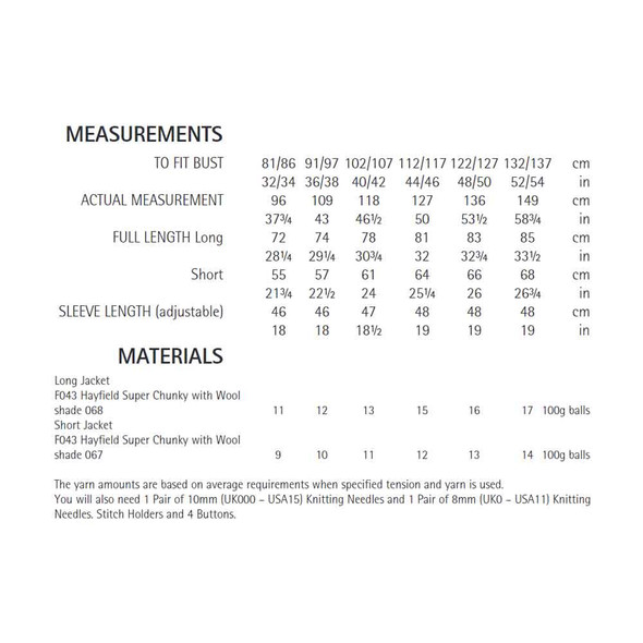 Woman's Jacket Knitting Pattern | Sirdar Hayfield Super Chunky with Wool 8025 | Digital Download - Pattern Table