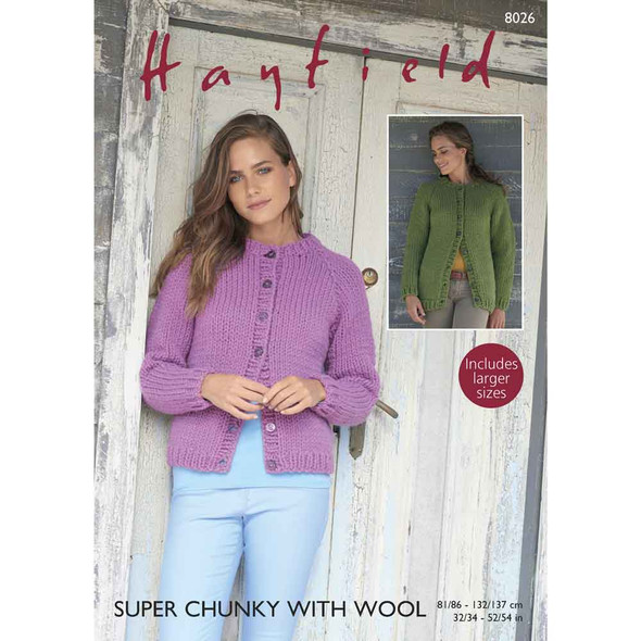 Woman's Cardigan Knitting Pattern | Sirdar Hayfield Super Chunky with Wool 8026 | Digital Download - Main Image