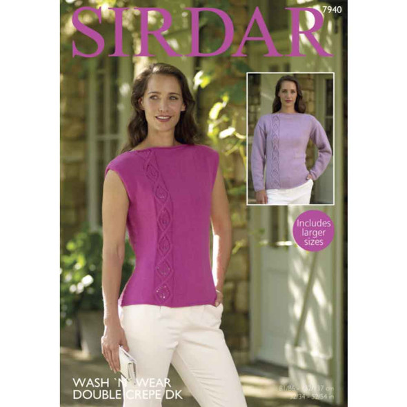 Ladies Long Sleeved and Sleeveless Tops Knitting Pattern | Sirdar Wash 'N' Wear Double Crepe DK 7940 | Digital Download - Main Image