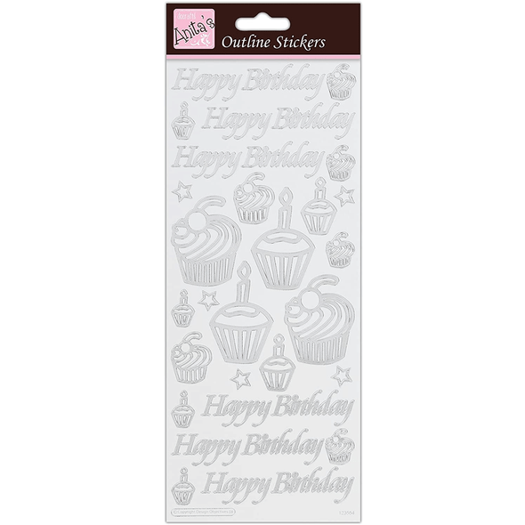 DoCraftss Anita's Birthday Cupcake Peel-Off Stickers | 33 Stickers| Various Colours - Silver