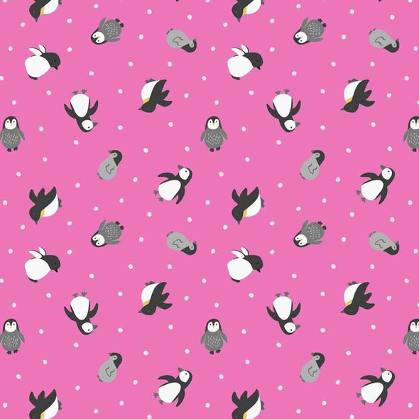 Small Things... Polar Animals Lewis and Irene Fabric | SM44.3 Penguins on Aurora Pink with Pearl
