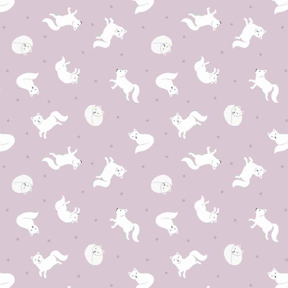 Small Things... Polar Animals Lewis and Irene Fabric | SM45.1 Arctic Fox on Winter Pink with Pearl