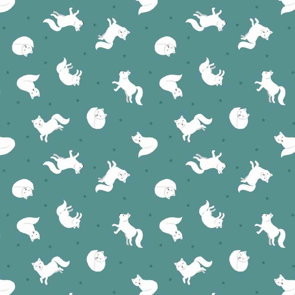Small Things... Polar Animals | Lewis and Irene Fabric | SM45.3 | Arctic Fox on Iced Teal