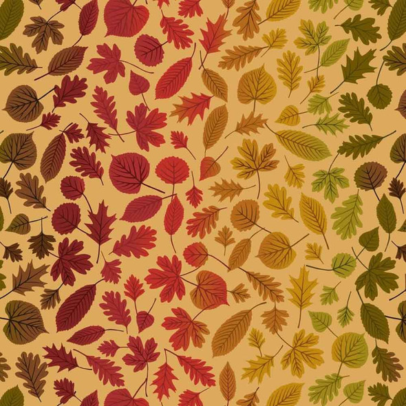 A Winter Nap | Lewis and Irene Fabric | A562.2 | Rainbow Leaves on Dark Honey