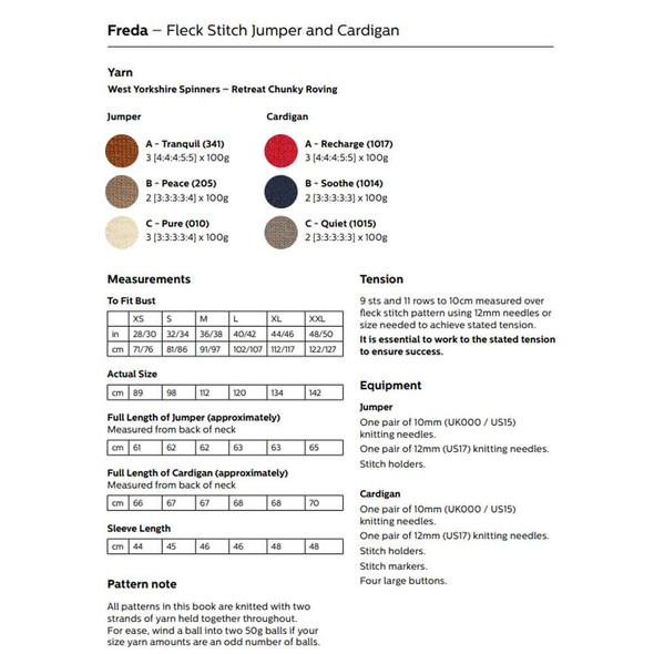 Freda Fleck Stitch Jumper and Cardigan Knitting Pattern | WYS Retreat Chunky Roving Knitting Yarn DBP0183 | Digital Download - Pattern Information
