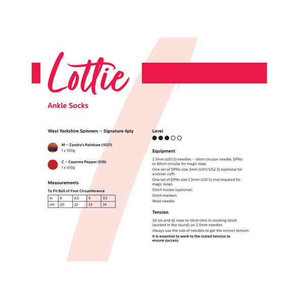 Lottie Ankle Socks Knitting Pattern | WYS Signature 4ply Knitting Yarn DBP0204 | Digital Download - Pattern Information
