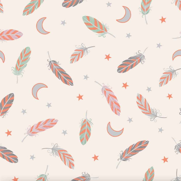 Enchanted | Lewis & Irene Fabric | A545.1 | Feathers & Stars on Cream with Copper Metallic