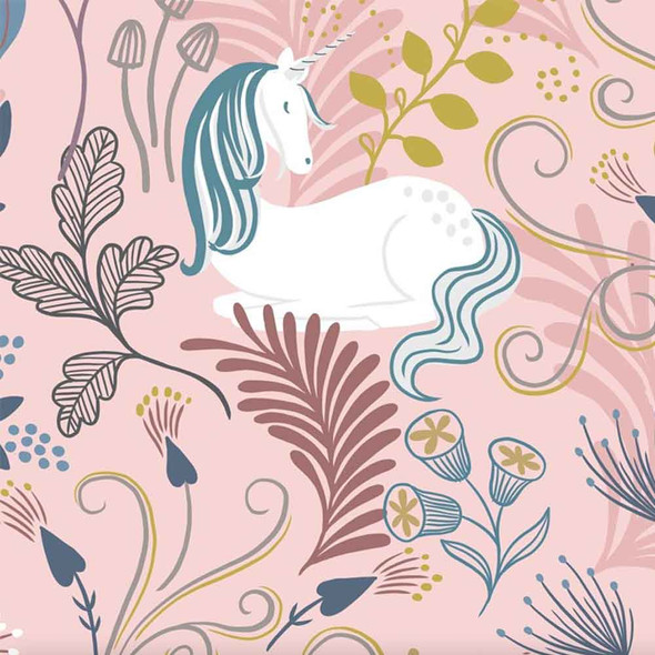 Enchanted | Lewis & Irene Fabric | A543.1 | Unicorn on Pink with Gold Metallic