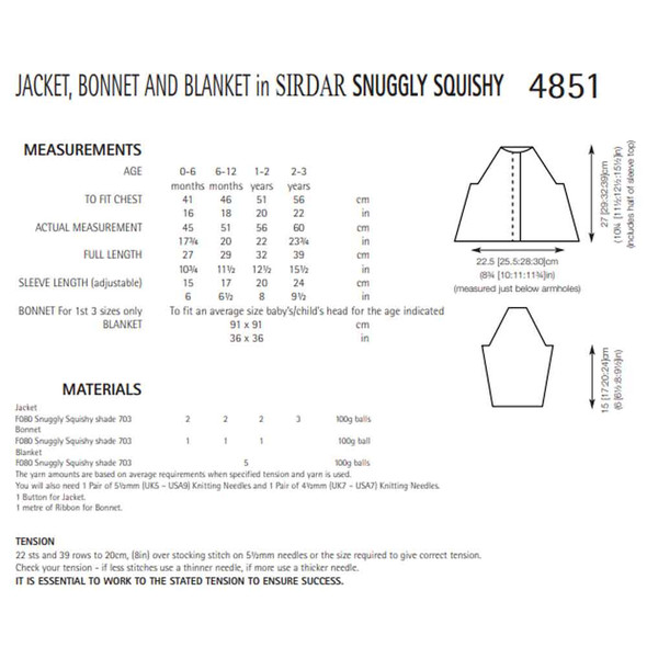 Babies Jacket, Bonnet and Blanket Knitting Pattern | Sirdar Snuggly Squishy 4851 | Digital Download - Pattern Table