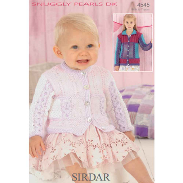Girl's Flat Collar and Round Neck Jacket Knitting Pattern | Sirdar Snuggly Pearls DK 4545 | Digital Download - Main Image