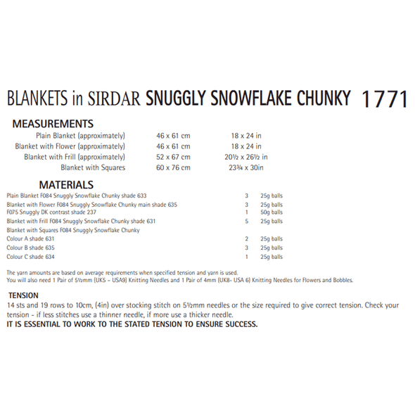 Baby Blanket Knitting Pattern | Sirdar Snuggly Snowflake Chunky 1771 | Digital Download - Pattern Table