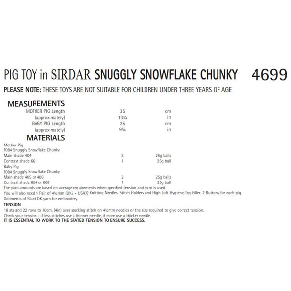 Pig Toy Knitting Pattern | Sirdar Snuggly Snowflake Chunky 4699 | Digital Download - Pattern Table