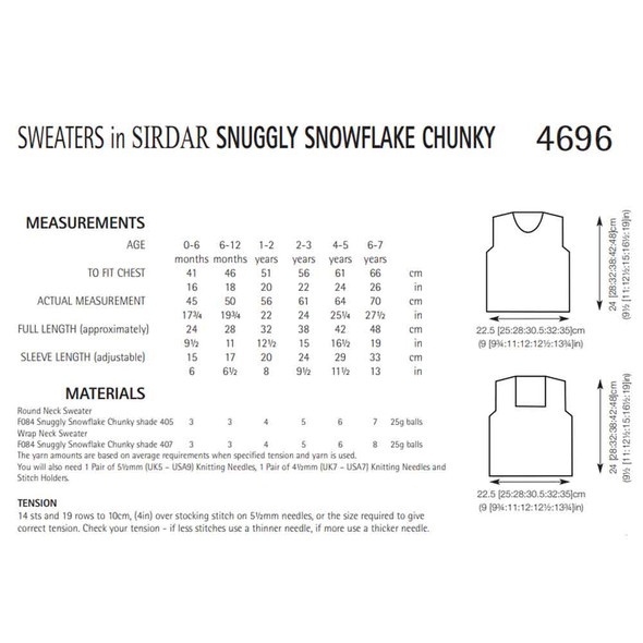 Baby's Jumper and Sweater Knitting Pattern | Sirdar Snuggly Snowflake Chunky 4696 | Digital Download - Pattern Table