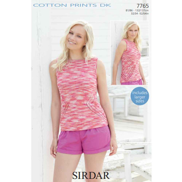 Woman Sleeveless Tops Knitting Pattern | Sirdar Cotton Prints DK 7765 | Digital Download - Main Image