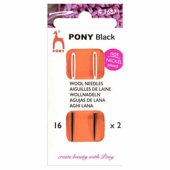 Pony Hand Sewing Wool Needles | Black with White Eye | Size 16