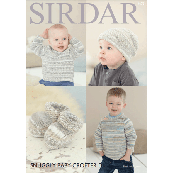 Boy's Sweater, Hat & Bootees Knitting Pattern | Sirdar Snuggly Baby Crofter DK 4672 | Digital Download- Main 