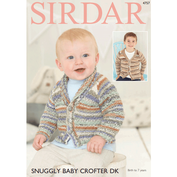 Boys Shawl Collar and V Neck Cardigan Knitting Pattern | Sirdar Snuggly Baby Crofter DK 4757 | Digital Download - Main Image