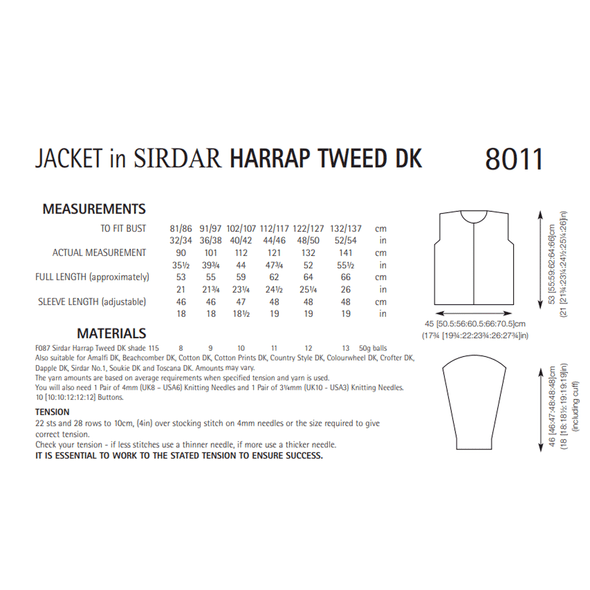 Womens Jacket Knitting Pattern | Sirdar Harrap Tweed DK 8011 | Digital Download - Pattern Information