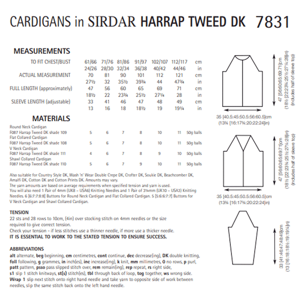 Family Cardigans Knitting Pattern | Sirdar Harrap Tweed DK 7831 | Digital Download - Pattern Information