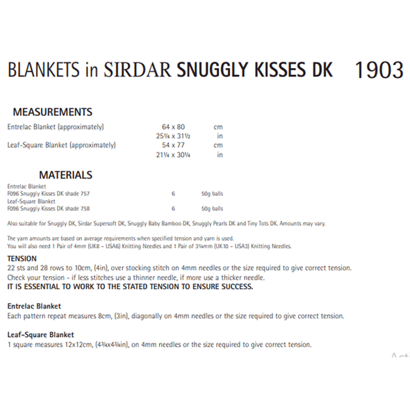 Blanket Knitting Pattern | Sirdar Snuggly Kisses DK 1903 | Digital Download - Pattern Information