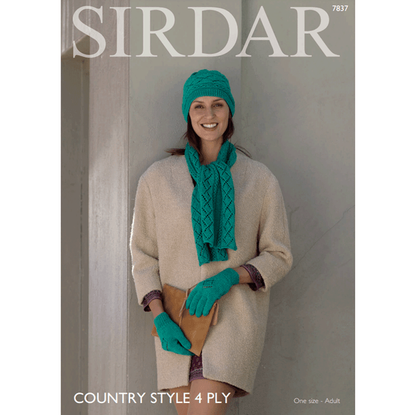 Women's Hat, Glove and Scarf Knitting Pattern | Sirdar Country Style 4 Ply 7837 | Digital Download - Main Image