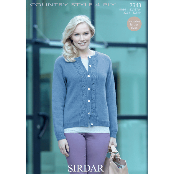 Larger Size Women's Cardigan Knitting Pattern | Sirdar Country Style 4 Ply 7343 | Digital Download - Main Image