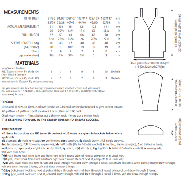 Women's Cardigan Knitting Pattern | Sirdar Country Style 4 Ply 7887 | Digital Download - Pattern Information