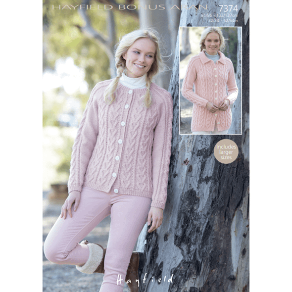  Women's Cardigan Knitting Pattern | Sirdar Hayfield Bonus Aran 7374 | Digital Download - Main Image