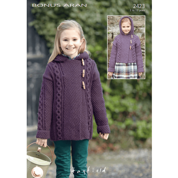 Girl's Sweater Knitting Pattern | Sirdar Hayfield Bonus Aran 2423 | Digital Download - Main Image