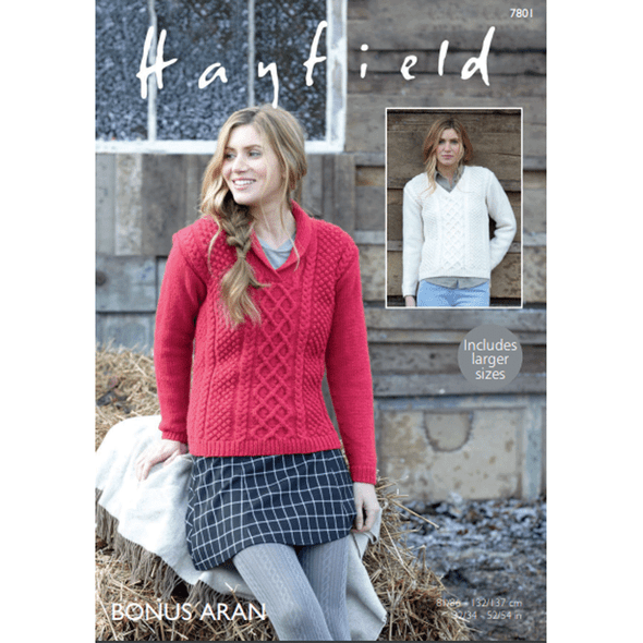 Women's Sweaters Knitting Pattern | Sirdar Hayfield Bonus Aran 7801 | Digital Download - Main Image