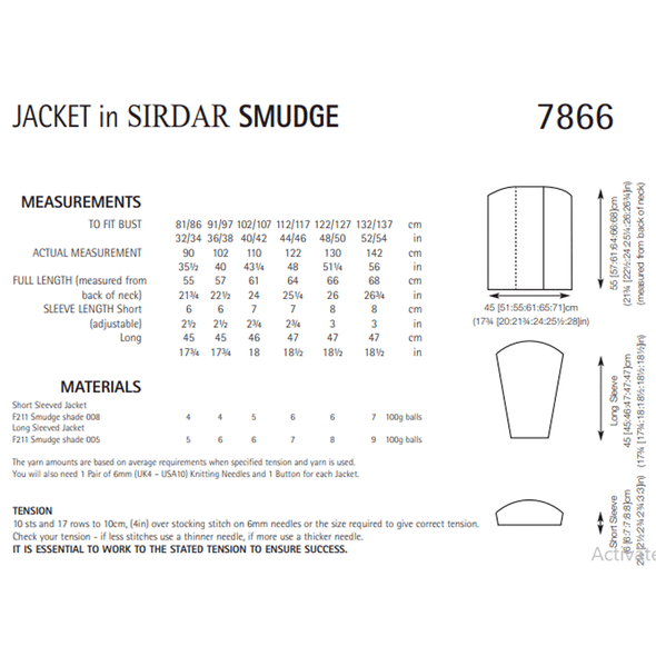 Women's Jacket Knitting Pattern | Sirdar Smudge 7866 | Digital Download - Pattern Information