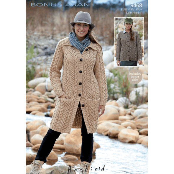 Women's Cardigan and Jacket Knitting Pattern | Sirdar Hayfield Bonus Aran 9468 | Digital Download - Main Image