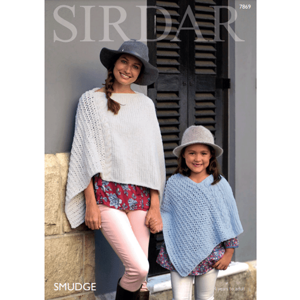 Ladies and Girls Poncho Knitting Pattern | Sirdar Smudge 7869 | Digital Download - Main Image